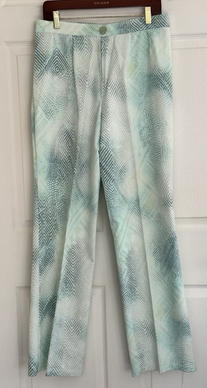 Linda Lundstrom Pants Size 12 White Blue Green Geometric Art to Wear